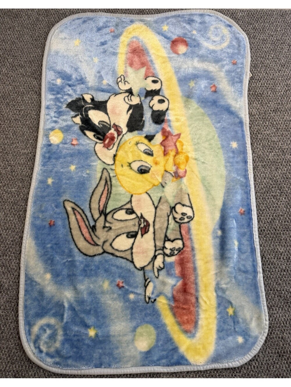 Looney Tunes Bugs Bunny Tweety Sylvester Plush Baby Blanket 27x44 Blue